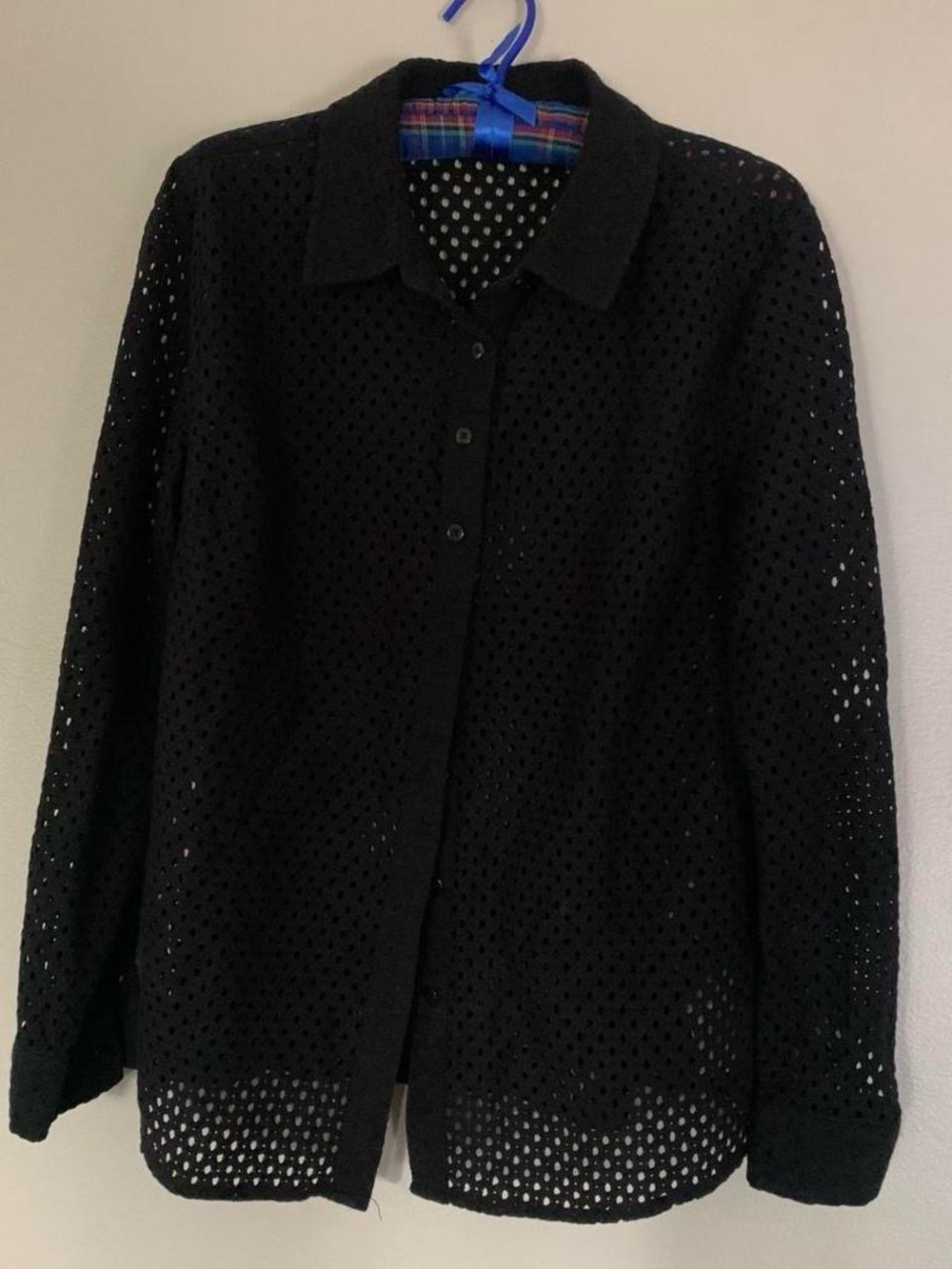 Black Eyelet Button-Up Shirt